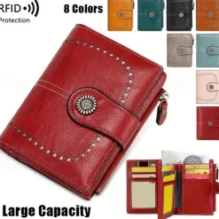 Women's RFID Blocking Faux Leather Wallet – Large Capacity Vintage Bifold Clutch Purse with Zipper Coin Pocket for Everyday & Travel Use