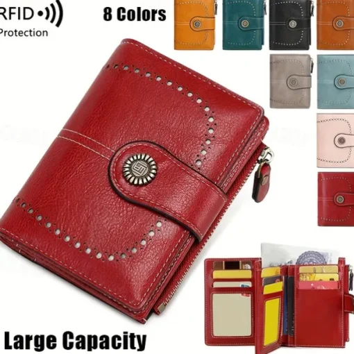 Women's RFID Blocking Faux Leather Wallet – Large Capacity Vintage Bifold Clutch Purse with Zipper Coin Pocket for Everyday & Travel Use