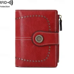 Women's RFID Blocking Faux Leather Wallet – Large Capacity Vintage Bifold Clutch Purse with Zipper Coin Pocket for Everyday & Travel Use