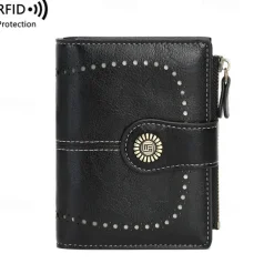 Women's RFID Blocking Faux Leather Wallet – Large Capacity Vintage Bifold Clutch Purse with Zipper Coin Pocket for Everyday & Travel Use