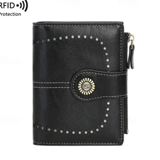 Women's RFID Blocking Faux Leather Wallet – Large Capacity Vintage Bifold Clutch Purse with Zipper Coin Pocket for Everyday & Travel Use