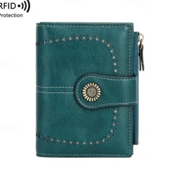 Women's RFID Blocking Faux Leather Wallet – Large Capacity Vintage Bifold Clutch Purse with Zipper Coin Pocket for Everyday & Travel Use