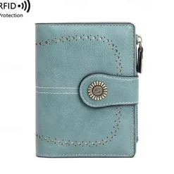 Women's RFID Blocking Faux Leather Wallet – Large Capacity Vintage Bifold Clutch Purse with Zipper Coin Pocket for Everyday & Travel Use