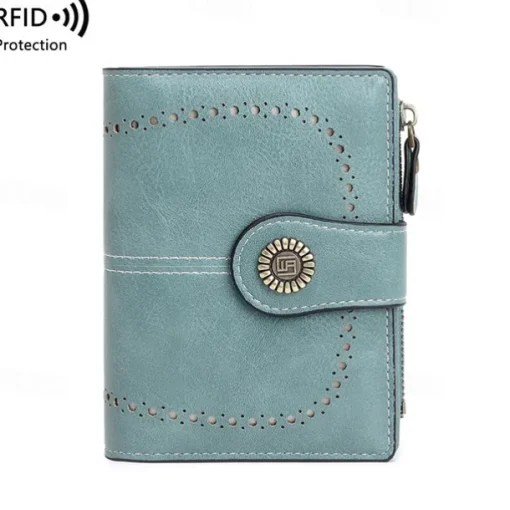 Women's RFID Blocking Faux Leather Wallet – Large Capacity Vintage Bifold Clutch Purse with Zipper Coin Pocket for Everyday & Travel Use