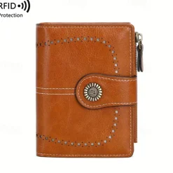 Women's RFID Blocking Faux Leather Wallet – Large Capacity Vintage Bifold Clutch Purse with Zipper Coin Pocket for Everyday & Travel Use