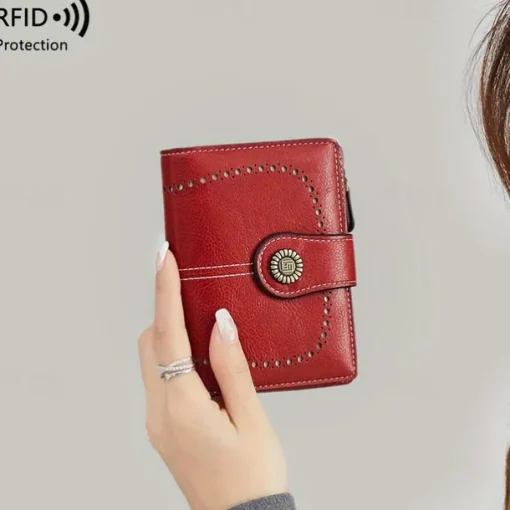 Women's RFID Blocking Faux Leather Wallet – Large Capacity Vintage Bifold Clutch Purse with Zipper Coin Pocket for Everyday & Travel Use