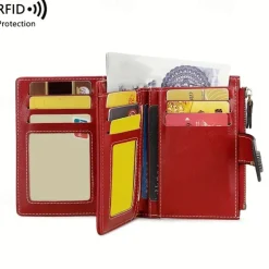Women's RFID Blocking Faux Leather Wallet – Large Capacity Vintage Bifold Clutch Purse with Zipper Coin Pocket for Everyday & Travel Use