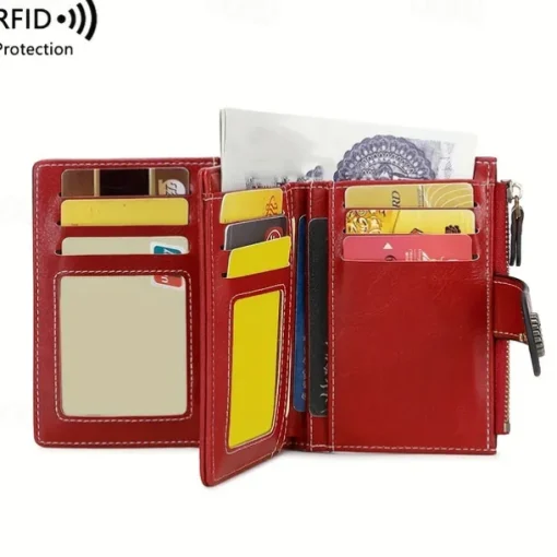 Women's RFID Blocking Faux Leather Wallet – Large Capacity Vintage Bifold Clutch Purse with Zipper Coin Pocket for Everyday & Travel Use