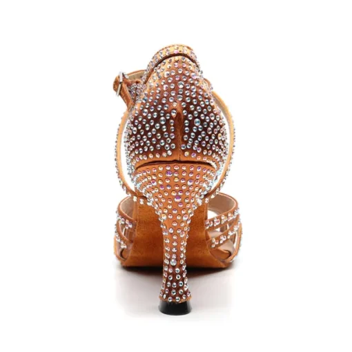 Women's Rhinestone Ballroom Dance Heels – Strappy Latin Salsa Shoes with Suede Sole, Perfect for Performance and Competitive Dancing