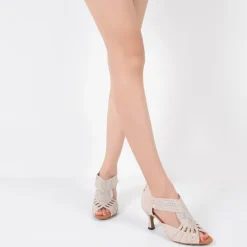 Women's Rhinestone Dance Sandals – Glittering Open-Toe Ballroom Shoes with Zipper Closure for Salsa, Latin, and Dance Events