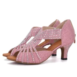 Women's Rhinestone Dance Sandals – Glittering Open-Toe Ballroom Shoes with Zipper Closure for Salsa, Latin, and Dance Events