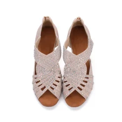 Women's Rhinestone Dance Sandals – Glittering Open-Toe Ballroom Shoes with Zipper Closure for Salsa, Latin, and Dance Events