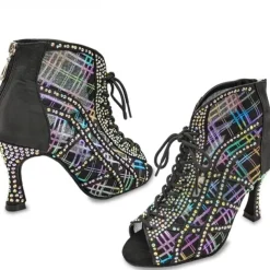Women's Rhinestone Lace-Up Mesh Latin Dance Shoes – Glitter High Heel Ballroom Sandals for Salsa, Party & Competition