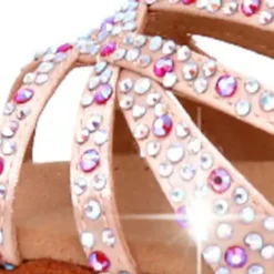 Women's Rhinestone Latin Dance Sandals with Soft Suede Sole – Strappy Ballroom Performance Heels for Salsa, Tango, and Party Events