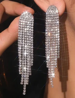 Women's Rhinestone Tassel Drop Earrings - Sparkling Statement Jewelry for Weddings, Parties, and Evening Events