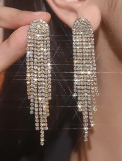 Women's Rhinestone Tassel Drop Earrings - Sparkling Statement Jewelry for Weddings, Parties, and Evening Events