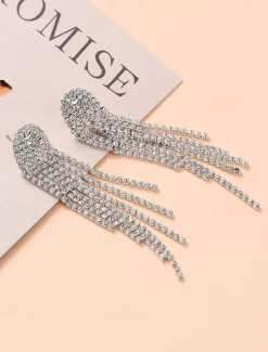 Women's Rhinestone Tassel Drop Earrings - Sparkling Statement Jewelry for Weddings, Parties, and Evening Events