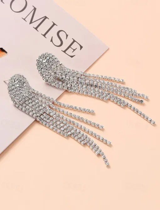 Women's Rhinestone Tassel Drop Earrings - Sparkling Statement Jewelry for Weddings, Parties, and Evening Events