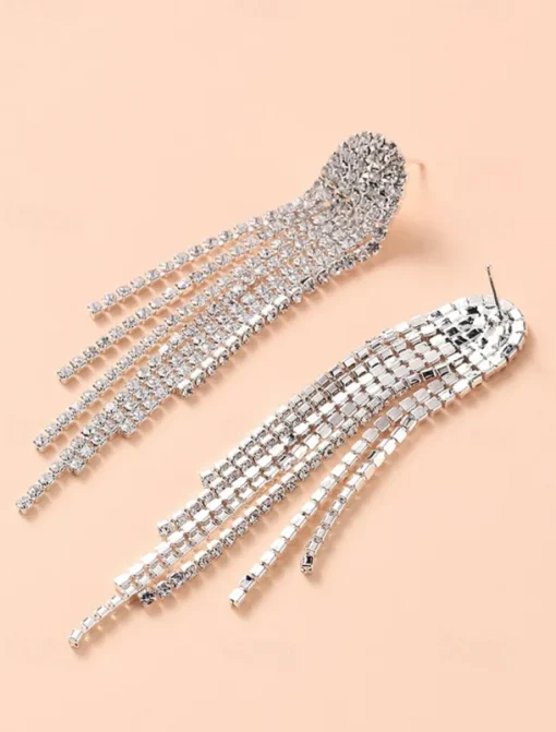 Women's Rhinestone Tassel Drop Earrings - Sparkling Statement Jewelry for Weddings, Parties, and Evening Events