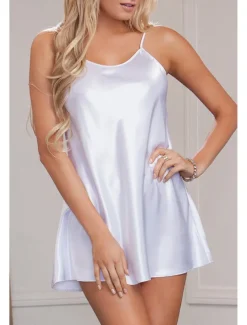 Women's Robes Gown Nightgown Sleepwear Patchwork Fashion Simple Hot Home Daily Bed Lace Breathable Straps Sleeveless Backless Summer Spring Home Outfits