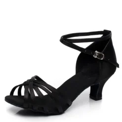 Women's Royal Blue Satin Latin Dance Shoes – Strappy Low Heel Ballroom Sandals for Beginners and Performance Practice
