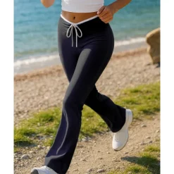 Women's Running Pants Flared Pants Elastic Waistband Pants / Trousers Sports & Outdoor Casual Breathable Quick Dry Lightweight Tennis Golf Running Regular Fit Sportswear Activewear Solid Colored