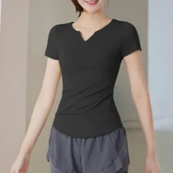 Women's Running Shirt Short Sleeve Tee Tshirt Casual Athleisure V Neck Breathable Quick Dry Soft Gym Workout Running Walking Sportswear Activewear Solid Colored Black Light Green Blue