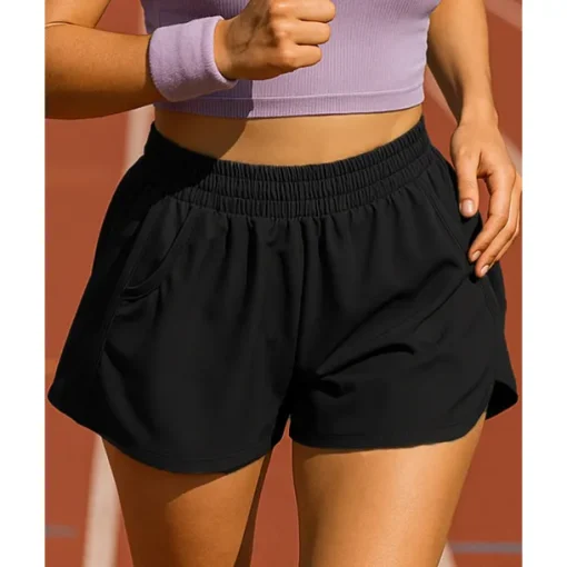 Women's Running Shorts Elastic Waistband Shorts Sports & Outdoor Casual Breathable Quick Dry Lightweight Elastic Tennis Golf Running Regular Fit Sportswear Activewear Solid Colored Black Pink Purple
