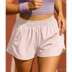 Women's Running Shorts Elastic Waistband Shorts Sports & Outdoor Casual Breathable Quick Dry Lightweight Elastic Tennis Golf Running Regular Fit Sportswear Activewear Solid Colored Black Pink Purple