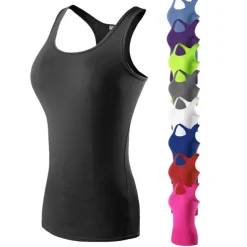 Women's Running Tank Top Compression Tank Top Racerback Sleeveless Base Layer Athletic Spandex Breathable Quick Dry Gym Workout Running Jogging Sportswear Activewear Solid Colored Black / Orange Neon