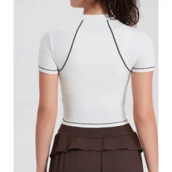 Women's Running Top Slim Short Sleeve Top Athleisure Cotton Breathable Quick Dry Lightweight Tennis Golf Running Sportswear Activewear Color Block Black White Light Grey
