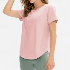 Women's Running T-Shirt Short Sleeve Tee Tshirt Casual Athleisure Breathable Quick Dry Soft Gym Workout Running Walking Sportswear Activewear Solid Colored Apricot Black Pink