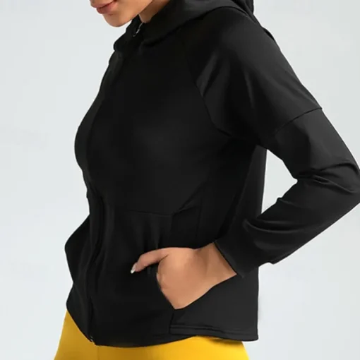 Women's Running T-Shirt Zipper Pocket Long Sleeve Hoodie Casual Athleisure Breathable Quick Dry Gym Workout Running Walking Sportswear Activewear Solid Colored Black Navy Blue Blue