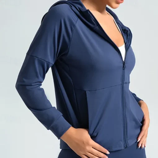 Women's Running T-Shirt Zipper Pocket Long Sleeve Hoodie Casual Athleisure Breathable Quick Dry Gym Workout Running Walking Sportswear Activewear Solid Colored Black Navy Blue Blue