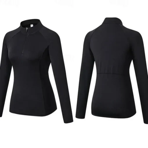 Women's Running T-Shirt Zipper Long Sleeve Zip Top Casual Athleisure Fall Breathable Quick Dry Soft Gym Workout Running Walking Sportswear Activewear Solid Colored Black Pink Burgundy