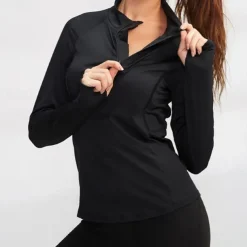 Women's Running T-Shirt Zipper Long Sleeve Zip Top Casual Athleisure Fall Breathable Quick Dry Soft Gym Workout Running Walking Sportswear Activewear Solid Colored Black Pink Burgundy