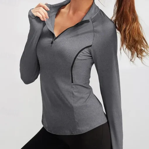 Women's Running T-Shirt Zipper Long Sleeve Zip Top Casual Athleisure Fall Breathable Quick Dry Soft Gym Workout Running Walking Sportswear Activewear Solid Colored Black Pink Burgundy