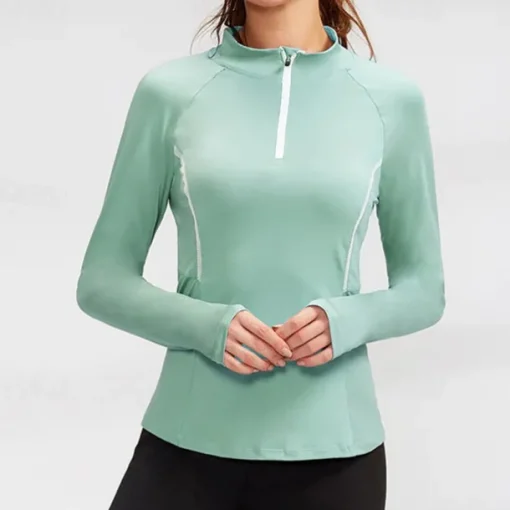 Women's Running T-Shirt Zipper Long Sleeve Zip Top Casual Athleisure Fall Breathable Quick Dry Soft Gym Workout Running Walking Sportswear Activewear Solid Colored Black Pink Burgundy