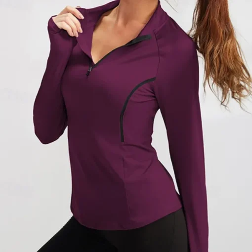 Women's Running T-Shirt Zipper Long Sleeve Zip Top Casual Athleisure Fall Breathable Quick Dry Soft Gym Workout Running Walking Sportswear Activewear Solid Colored Black Pink Burgundy
