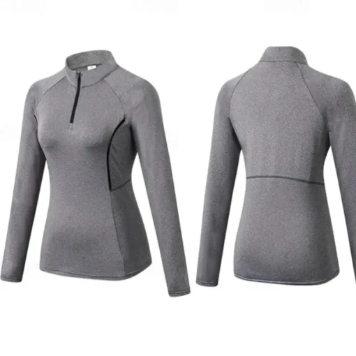 Women's Running T-Shirt Zipper Long Sleeve Zip Top Casual Athleisure Fall Breathable Quick Dry Soft Gym Workout Running Walking Sportswear Activewear Solid Colored Black Pink Burgundy