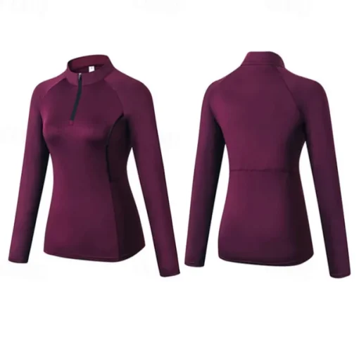 Women's Running T-Shirt Zipper Long Sleeve Zip Top Casual Athleisure Fall Breathable Quick Dry Soft Gym Workout Running Walking Sportswear Activewear Solid Colored Black Pink Burgundy