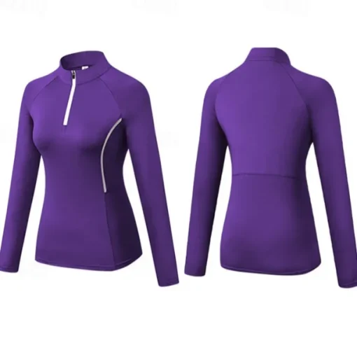 Women's Running T-Shirt Zipper Long Sleeve Zip Top Casual Athleisure Fall Breathable Quick Dry Soft Gym Workout Running Walking Sportswear Activewear Solid Colored Black Pink Burgundy