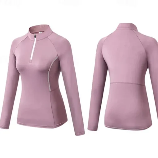 Women's Running T-Shirt Zipper Long Sleeve Zip Top Casual Athleisure Fall Breathable Quick Dry Soft Gym Workout Running Walking Sportswear Activewear Solid Colored Black Pink Burgundy