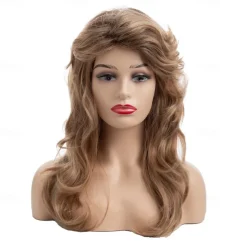 Womens 80s Blonde Wig Long Layered Blonde Wigs with Bangs 80s Vintage Cosplay Costume Disco Hair Wig Carnival Party Wigs Halloween Wigs