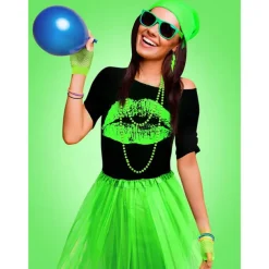 Women's 80s Costumes Outfit 1980s T-Shirts Accessories Set Tee Tutu Skirt Earrings Necklace Bracelets Fishnet Gloves Legwarmers Headband 8 Pcs
