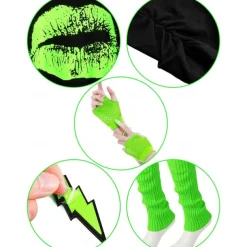 Women's 80s Costumes Outfit 1980s T-Shirts Accessories Set Tee Tutu Skirt Earrings Necklace Bracelets Fishnet Gloves Legwarmers Headband 8 Pcs