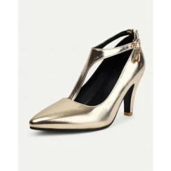 Women's 1980s Elegant Metallic Silver T-Strap Heels with Pointed Toe and Buckle Detail – Perfect for Evening Parties or Formal Events
