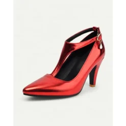 Women's 1980s Elegant Metallic Silver T-Strap Heels with Pointed Toe and Buckle Detail – Perfect for Evening Parties or Formal Events