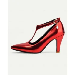 Women's 1980s Elegant Metallic Silver T-Strap Heels with Pointed Toe and Buckle Detail – Perfect for Evening Parties or Formal Events