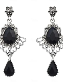 Women's 1920s Gatsby Drop Earrings - Vintage Black Crystal Dangle Earrings with Rhinestones for Roaring Twenties Themed Parties